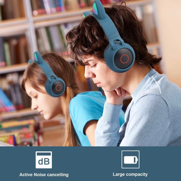 Bluetooth Earphones with Light-up Cat Ears - Blue - Picture 9 of 11